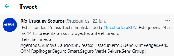 Tweet 15 finalistas rio uruguay seguros